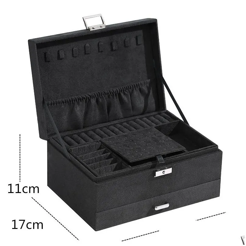 jewelry boxes we oversized 3-layes black flannel jewelry box boite a bijou jewelry organizer necklace earring ring storage box for women gifts