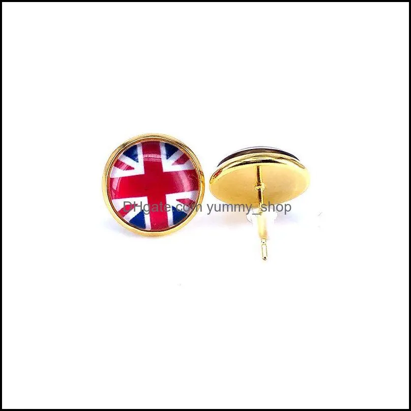 Stud National Flag Earring Russia Spain France Germany Brazil 14Mm Glass Gem Cabochon Copper Jewelry Drop Delivery Earrings Dhhld