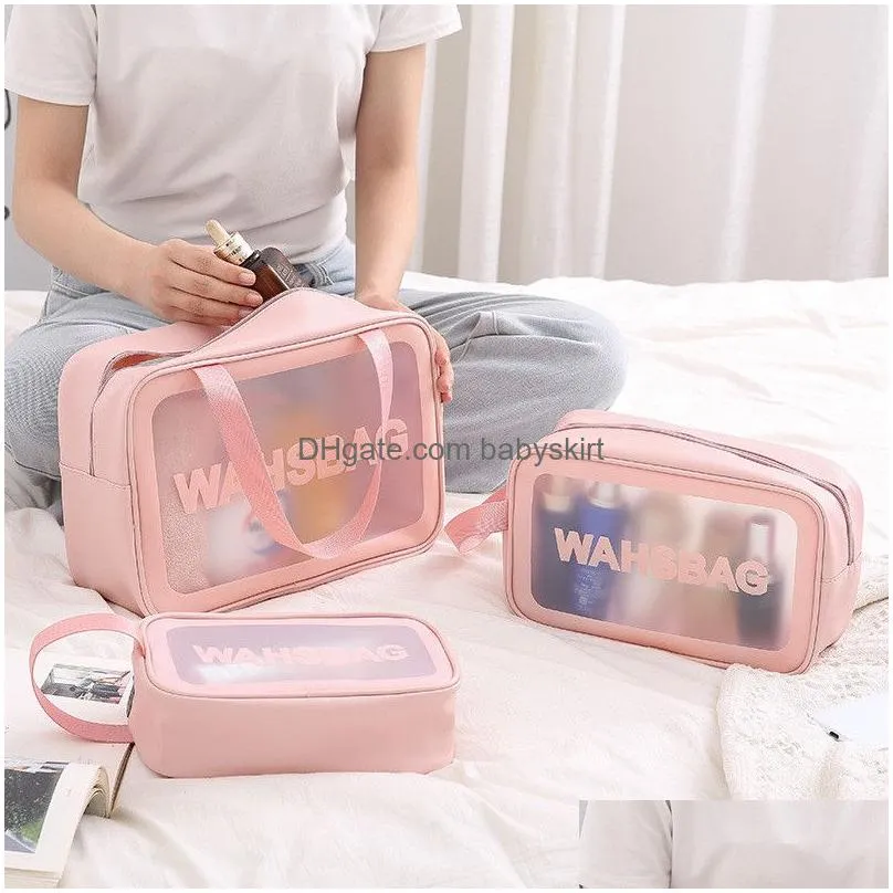 Cosmetic Bags Translucent Frosted Bag Portable Large Capacity Zipper Toiletry Pouch Waterproof Makeup Organizer Storage Package Drop D Dhraf