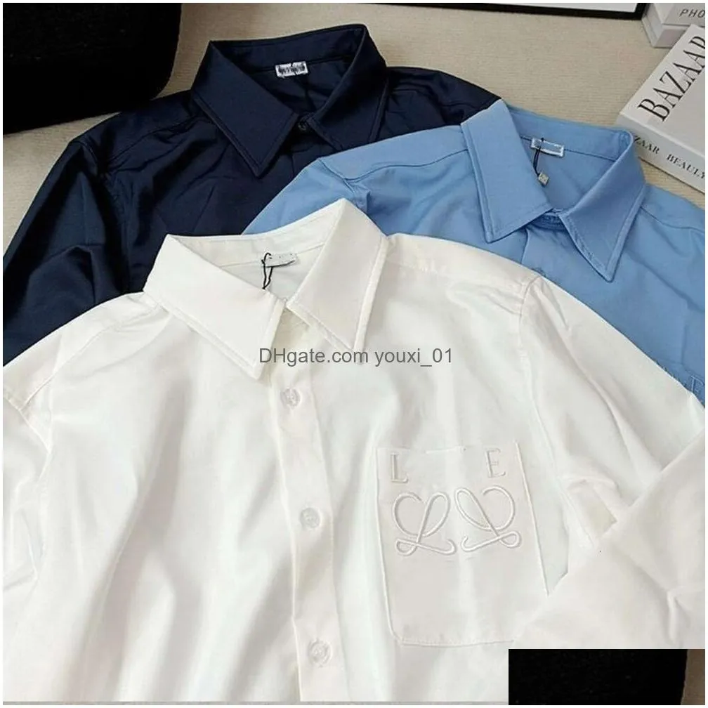 Women`S Blouses & Shirts Women Shirt Designer Blouse Mens Womens Fashion Letter Embroidery Graphic Casual Loose Cotton Button Jacket Dhzp9