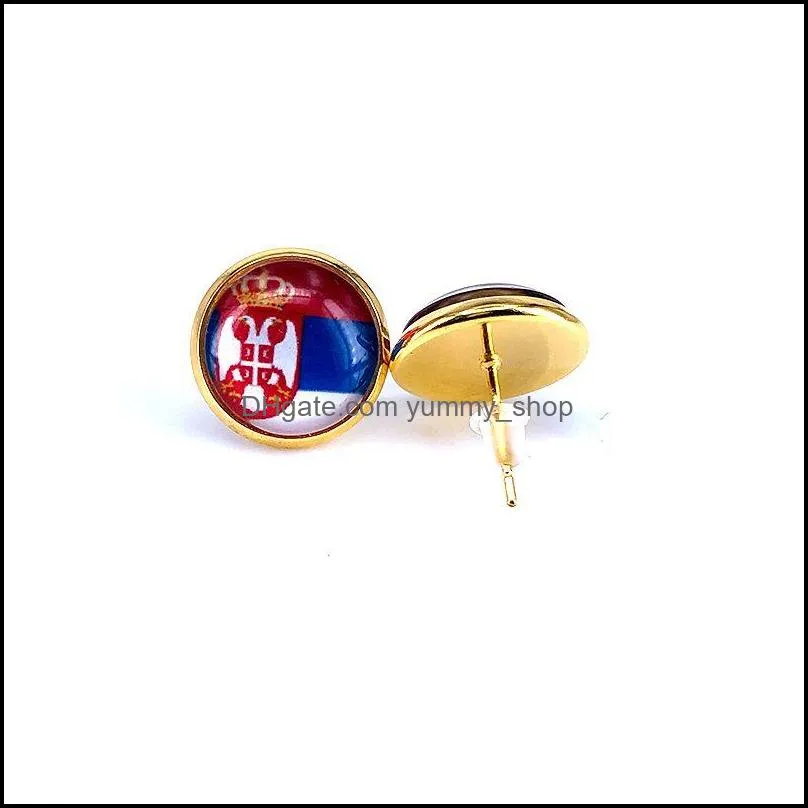 Stud National Flag Earring Germany Belgium United Kingdom Poland Serbia 14Mm Glass Gem Cabochon Copper Jewelry Drop Delivery Earrings Dhrzj