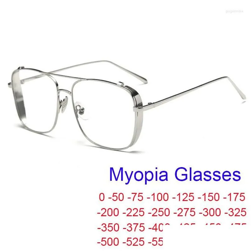 Sunglasses Computer Blue Blocking Light Myopia Glasses Men Women Vintage Metal Double Bridge Square Eyeglasses Frame Prescription Dr Dh5Mn