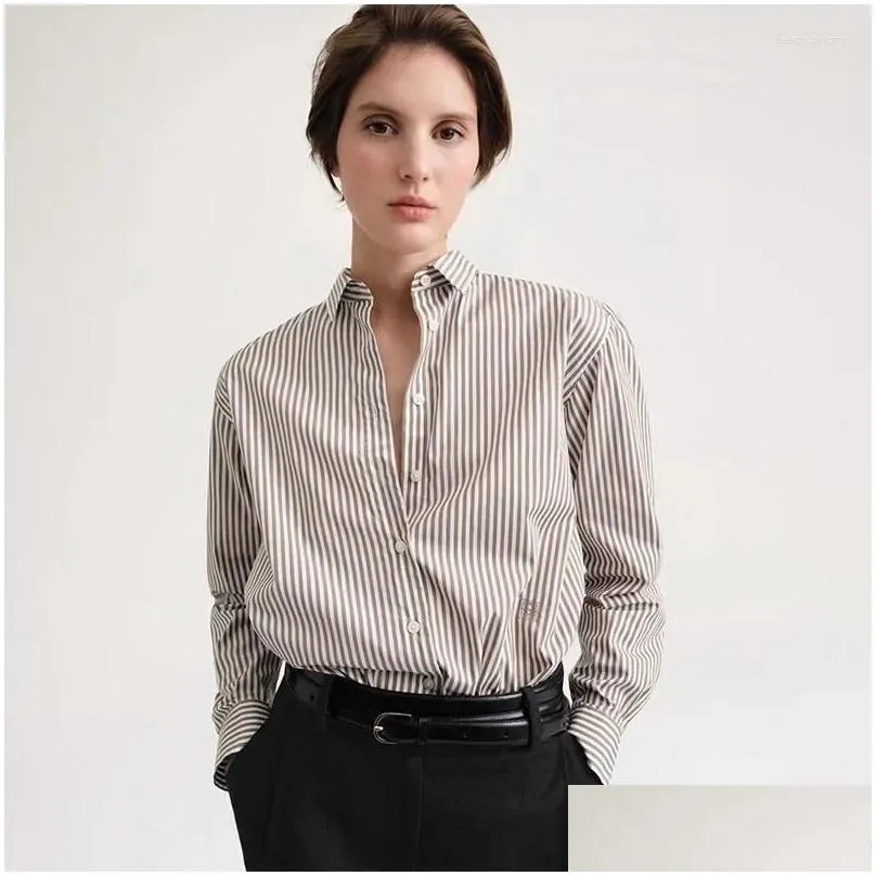 Women`s Blouses Striped Shirt For Women 2024 Spring Summer Cotton Poplin Crisp A-line Niche Design Long-sleeved