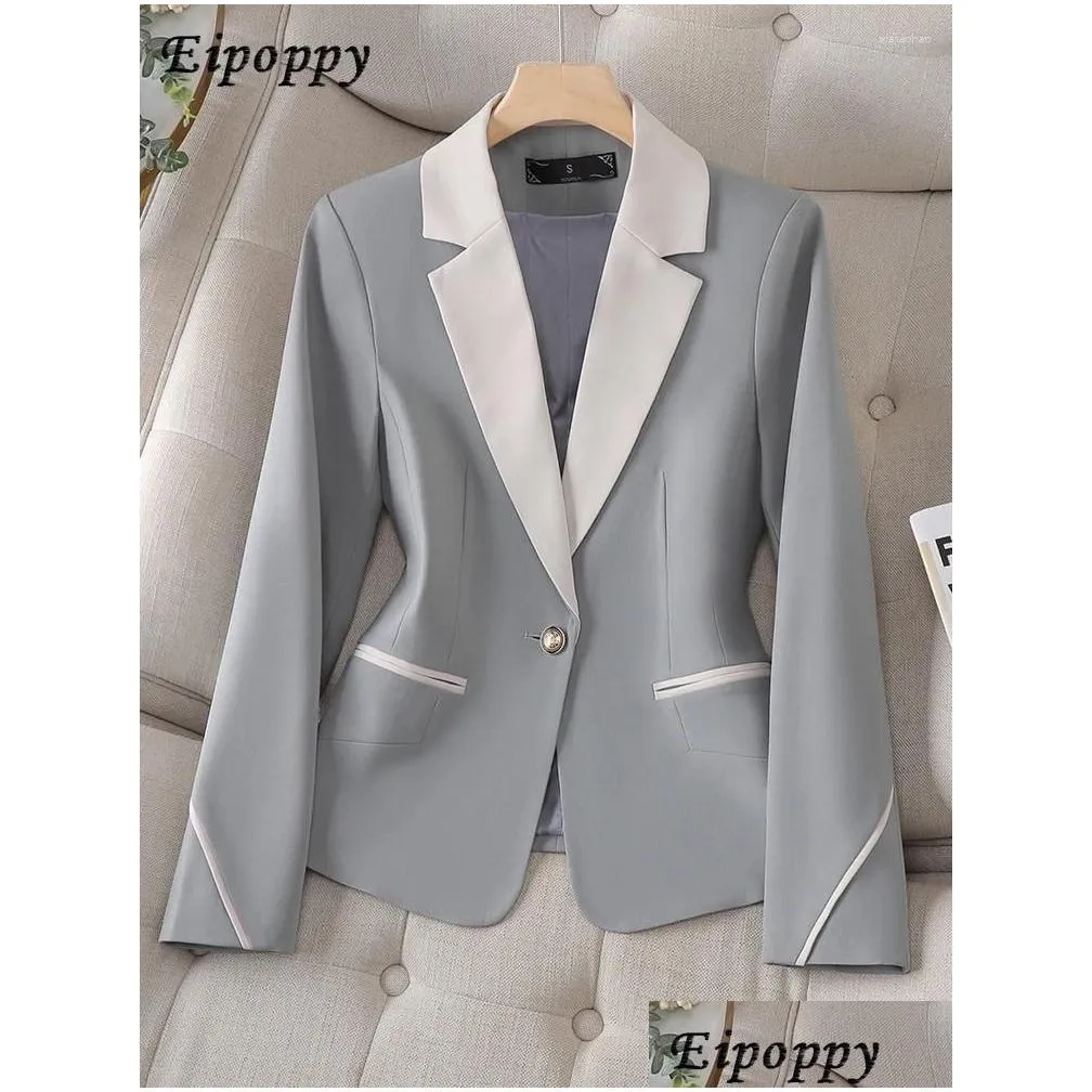 Women`s Suits Long Sleeve Office Ladies Formal Blazer Women Beige Blue Brown Female Business Work Wear Slim Jacket For Autumn Winter