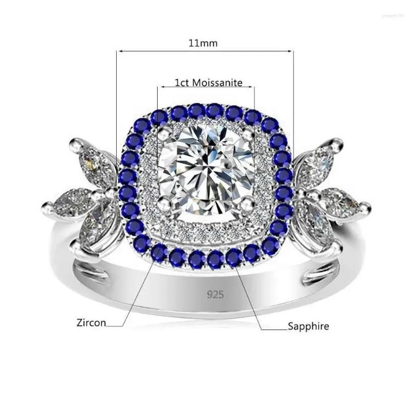 cluster rings genuine 1ct moissanite ring diamond eternity sterling silver wedding with sapphire cz undefined womens jewelery