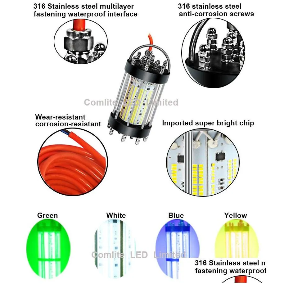 600W AC220-240V Deep Drop Underwater LED Fishing Light Fishing Lure for Attacting fish with 30M cable271R