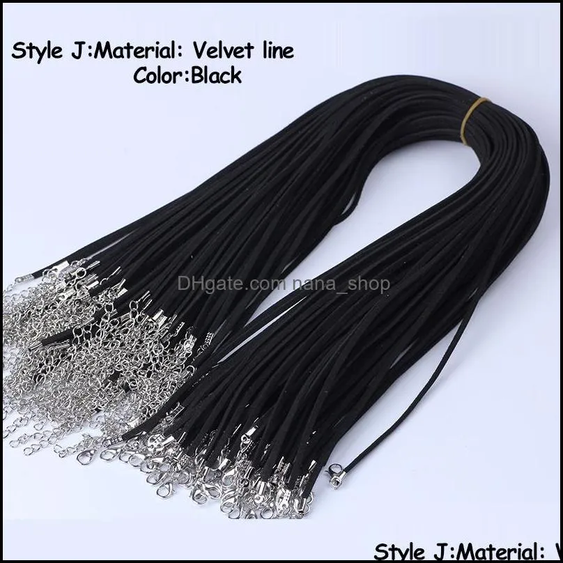 Chains 9 Styles Black Wax Leather Cord Necklace Rope 45Cm Chain Lobster Clasp Diy Necklaces Pendants Jewelry Accessories Drop Dhgarden Dhkah