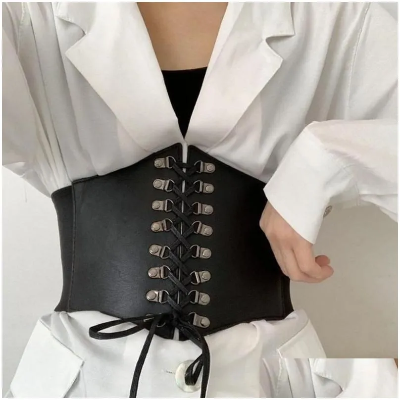 belts retro elastic women corset exquisite fine craftsmanship faux leather lace-up buckle wide belt clothes accessories