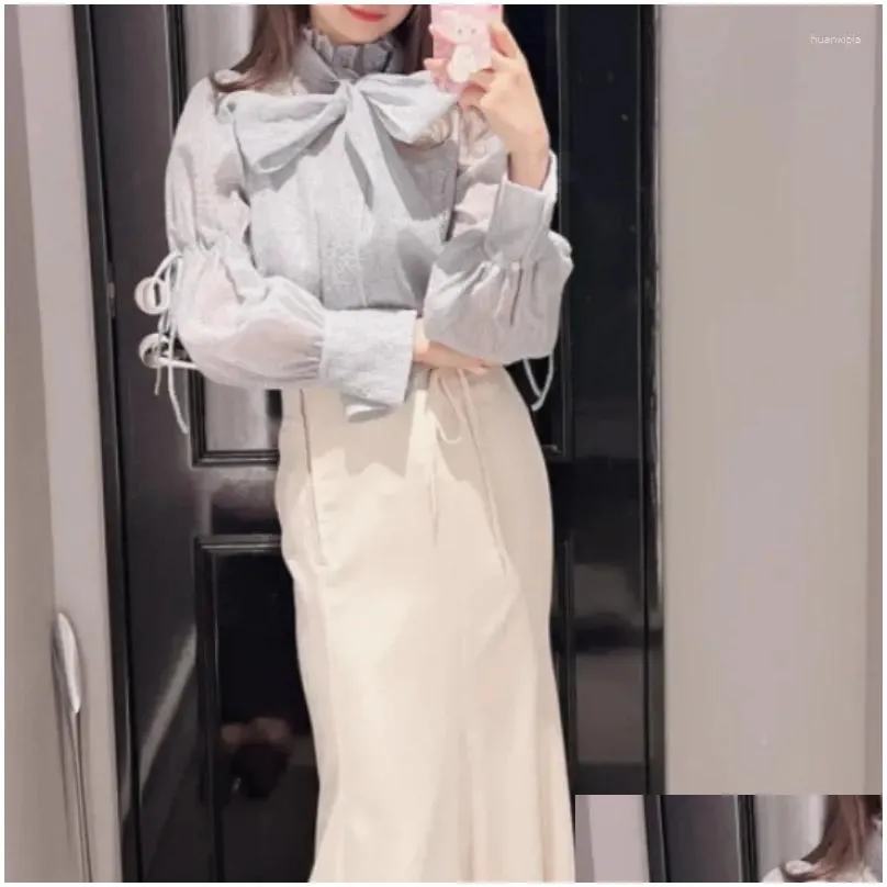 Women`s Blouses WAKUTA Harajuku Embroidery Bow Lace Shirts Long Sleeve Feminino Moda Tops 2024 Spring Temperament Heavy Blusa Mujer