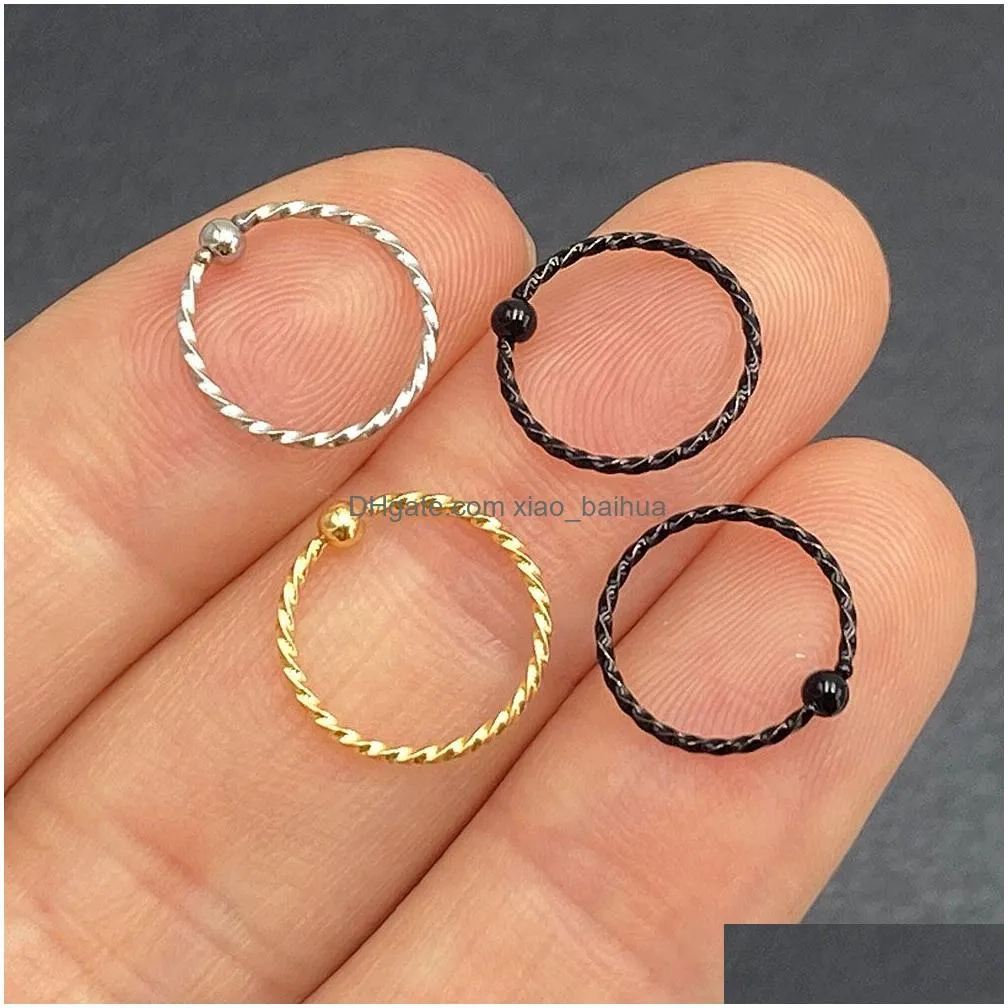 1pc 6/8/10mm stainless steel ball threaded nose rings mixed color body clips hoop for women men cartilage piercing jewelry new