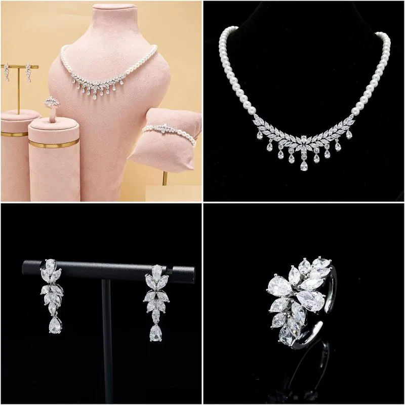 tirim pearl necklace jewelry sets for women cubic zirconia necklace set party engagement dress suits dubai jewelry dubai 240202
