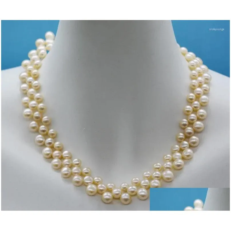 Choker 6-8MM 3 Rows Natural Pink Pearl Necklace 16