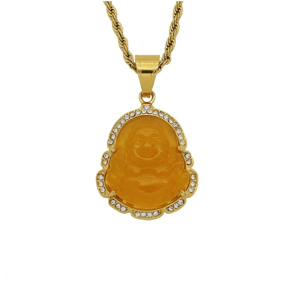 green jade jewelry laughing buddha pendant chain necklace for women stainless steel 18k gold plated amulet accessories mothers day