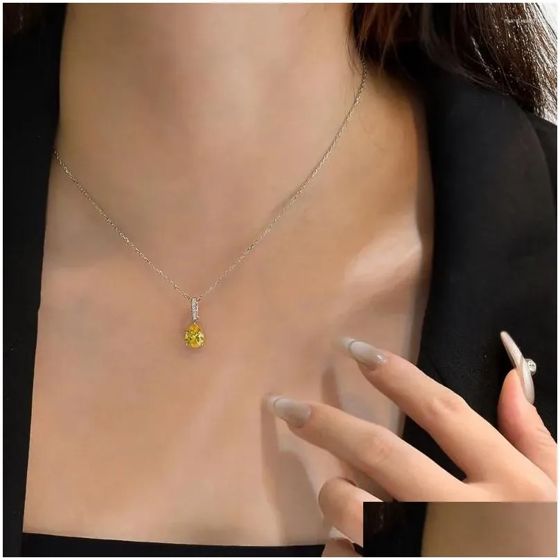 Chains Models Classic Droplet Yellow Diamond Necklace For Women Pure Silver Wholesale Fashion Trend Small And Versatile