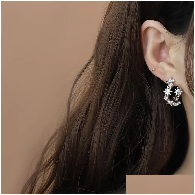Hoop Earrings & Huggie Trend Charm Shine Explode C Shape Temperament Rhinestone Delicate Elegant Personalized Glamour JewelryHoop