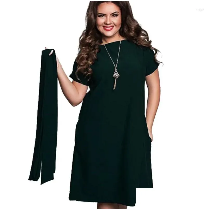 Party Dresses Women`s Loose Belt Dress Round Neck Sexy Long Female Clothes Oversize Summer Fashion L-6XL