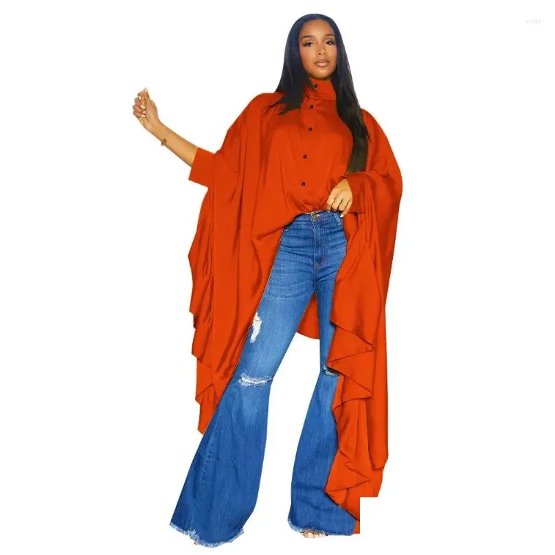 Women`s Blouses Gotoola Women 2024 Autumn Pleated Long Solid Color Shawl Shirt Single Brewed Floor Length