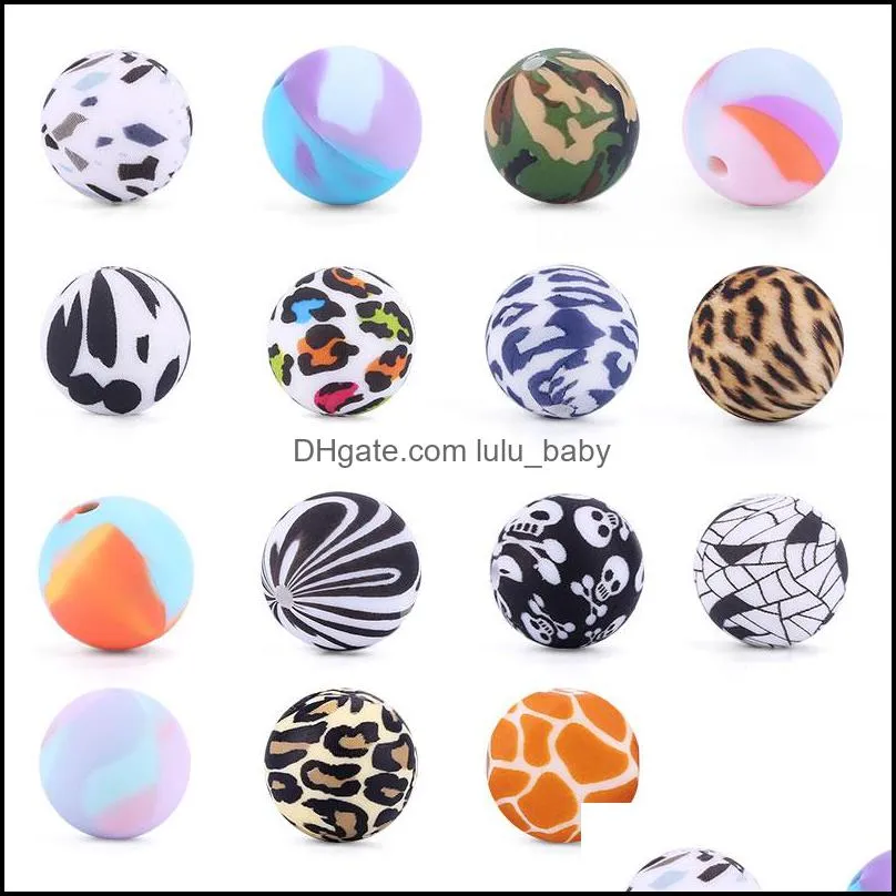 Other 12Mm Sile Beads Food Grade Terrazzo Leopard Print Teething Baby Chewable Teether Diy Nursing Jewelry Loose Bead Drop Delivery Dhtef