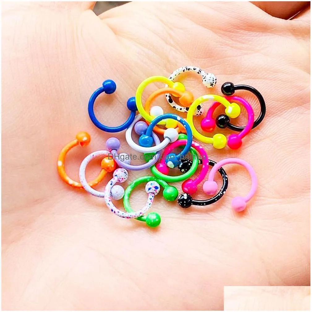 10pcs / lot c shape ball stainless steel nose hoop painted nose rings balls circulars horseshoes barbell ring body piercing jewelry