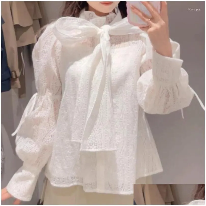 Women`s Blouses WAKUTA Harajuku Embroidery Bow Lace Shirts Long Sleeve Feminino Moda Tops 2024 Spring Temperament Heavy Blusa Mujer