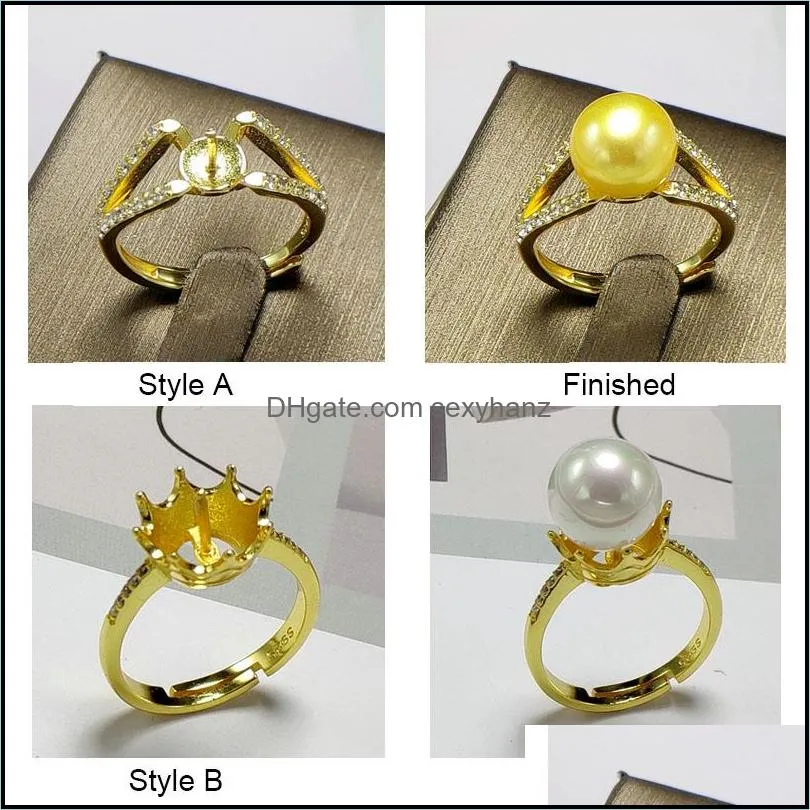 Jewelry Settings Fashion Pearl Ring Diy Rings Setting Gold Plated Zircon For Women Adjustable Size Christmas Gift Drop Delivery Dhj1O