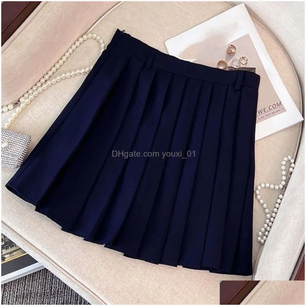 Two Piece Dress Women Set Designer Skirt Fashion Letter Embroidery Sleeveless Shirt Suit Luxury Solid Color High Waist Pleated Skirts Dhmsq