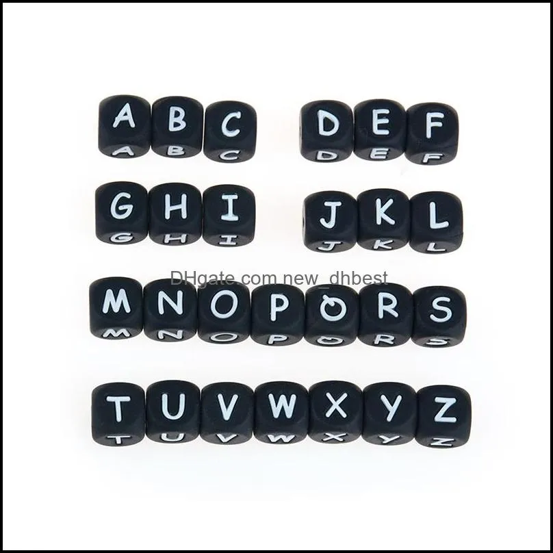 Other Black Sile Alphabet Teething Beads 12Mm Nursing Teether Chewable Bead Food Grade Diy Baby Jewelry Necklace Drop Delivery Loose Dhd8A
