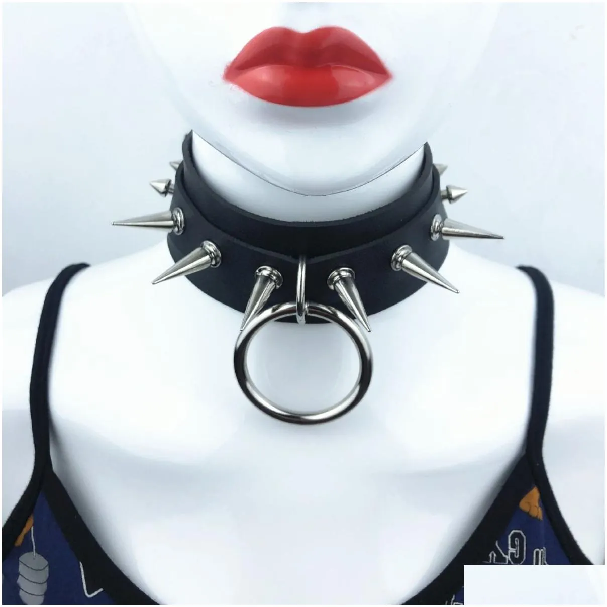 Chokers Gothic Black Spiked Punk Choker Collar Spikes Rivets Studded Chocker Necklace For Women Men Bondage Cosplay Goth Je Dhgarden