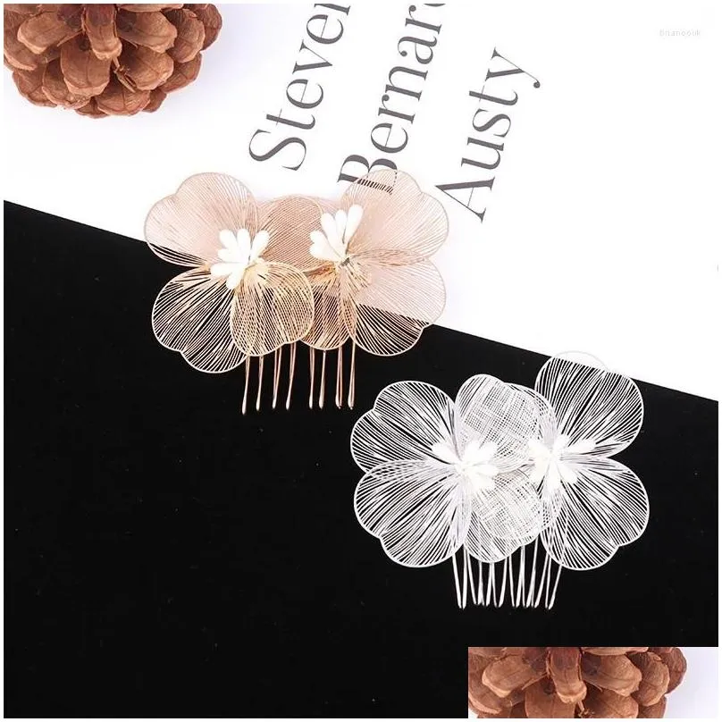 Hair Clips Vintage Elegant Flowers Comb Handmade Metal Floral Hairpin Side For Wedding Headwear Bridal Accessories