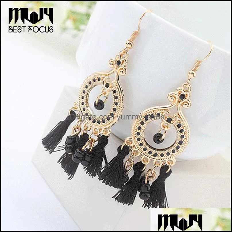 Dangle & Chandelier Stylish Romantic Ethnic Earrings For Women Gold-Plated Tassel Drop Earring Jewelry Bohemia Stud 12 Pair/Lot Deliv Dhwj4