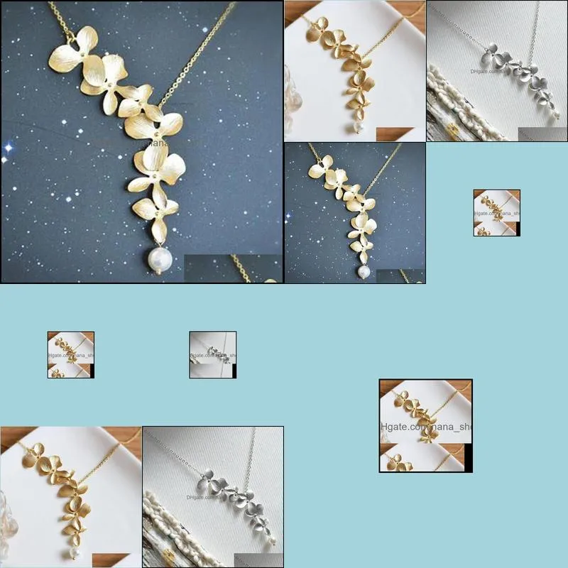 gold silver orchid flower necklace boho chic necklace wedding jewelry orchid flower necklace for women