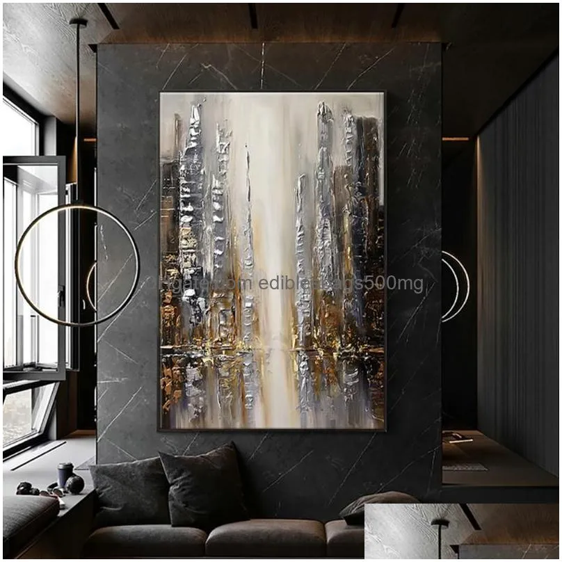 Paintings Abstract Oil Painting Handmade Fall View Brown Modern Wall Art For Home Cuadros Canvas Large Salon Decoration Drop Deliver Dhsju