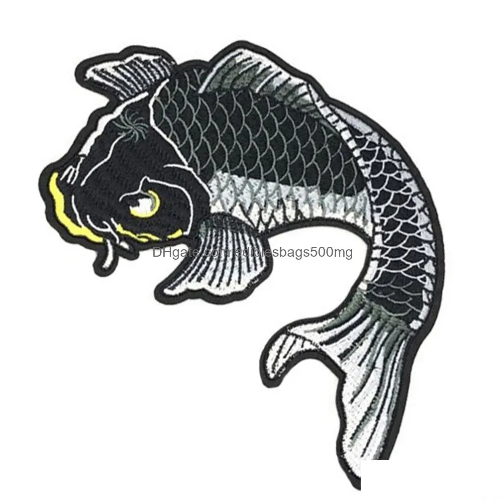 2pcs sticker koi carp fish diy iron sew on logo embroidered for clothing9589225