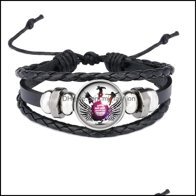Charm Bracelets Leather Bracelet Music Instrument Pattern Glass Cabochon Mens Black Cool Punk Jewelry For Men Gift B056 Drop Dhgarden Dhazx