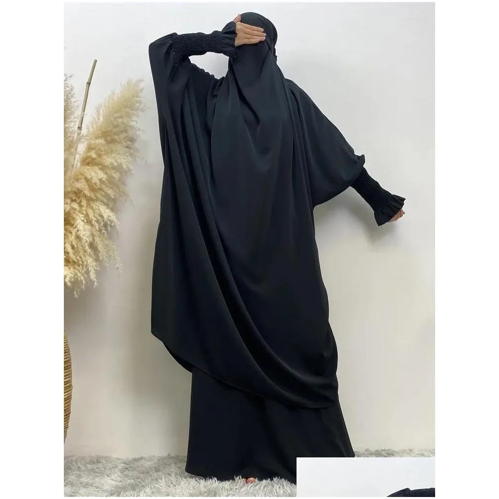 Ethnic Clothing Muslim Woman Prayer Outfit Islam Khimar Hijab Dubai Abaya 2 Piece Set Arabic Black Turkey Store Ramadan Hats