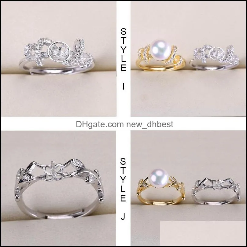 Jewelry Settings Diy Ring Gold Sier Pearl Rings Setting Crown Zircon For Women Fashion Adjustable Size Wedding Gift Drop Delivery Dhnmt