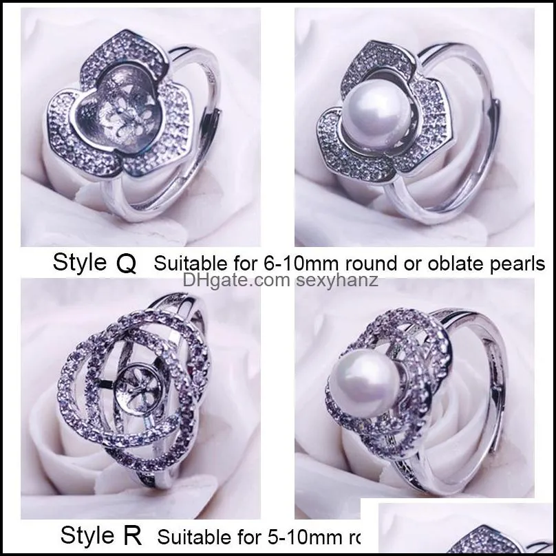 Jewelry Settings Pearl Rings Setting Zircon Solid 925 Sier Ring Mounting Blank Diy 9 Styles Wedding Gift 9Pcs/Lot Drop Deliv Dhgarden Dhexg