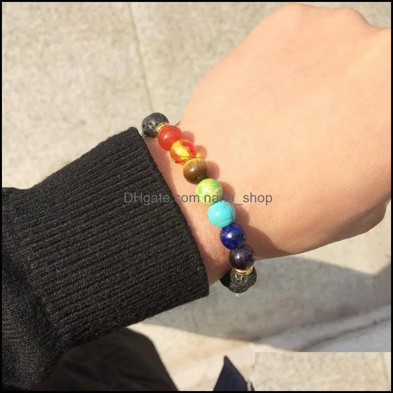 fashion chakra bracelet tiger eye volcanic stone men black lava healing balance reiki prayer natural stone yoga bracelet gift