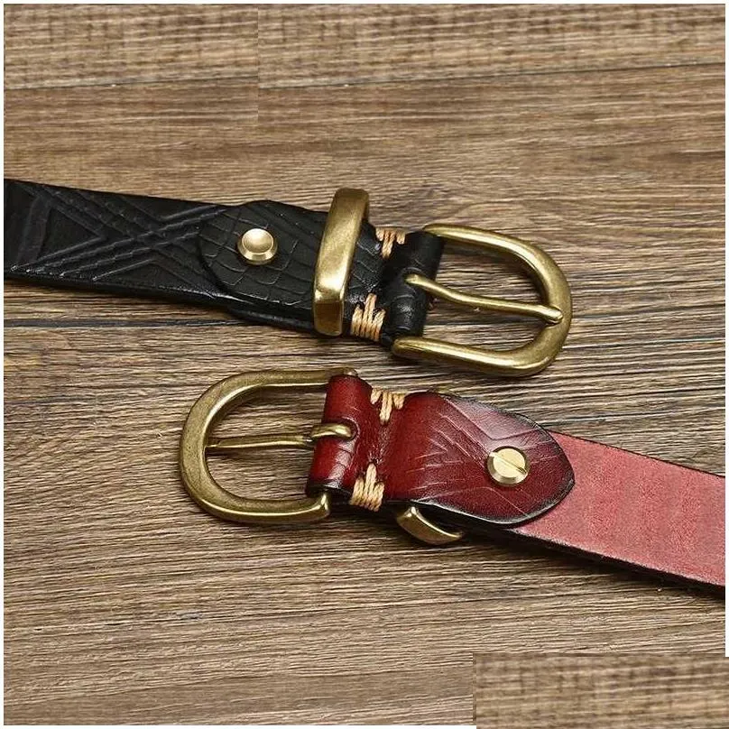 belts 2.8cm real genuine leather belt female natural cowskin fashion quality solid copper buckle pattern designer women belt for jeans