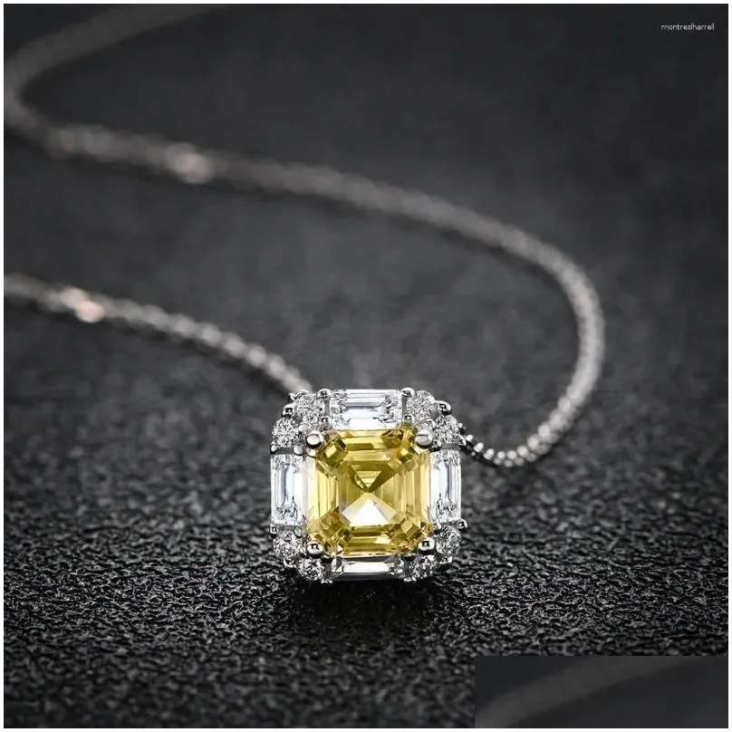 Chains Models 925 Pure Silver Yellow Diamond Necklace Women`s Square Chamfer 7 High Carbon Collar Small And Versatile