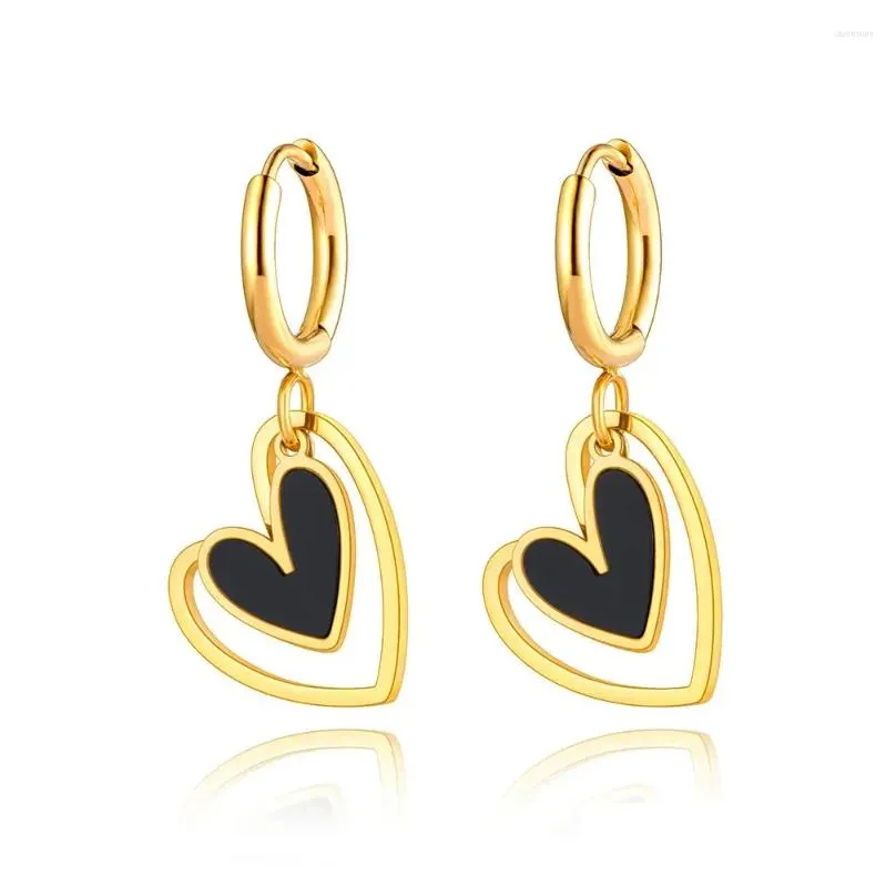 Hoop Earrings Fashion Titanium Stainless Steel Double Heart Birthday Gold Plated Acrylic For Women Girls E22102