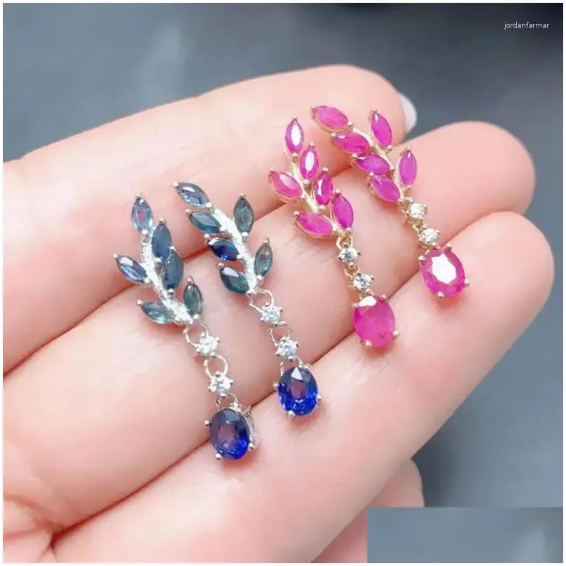 Dangle Earrings Natural Real Sapphire Or Ruby Leaves Style Drop Earring 925 Sterling Silver 0.6ct 2pcs 0.15ct 12pc Gemstone T23318