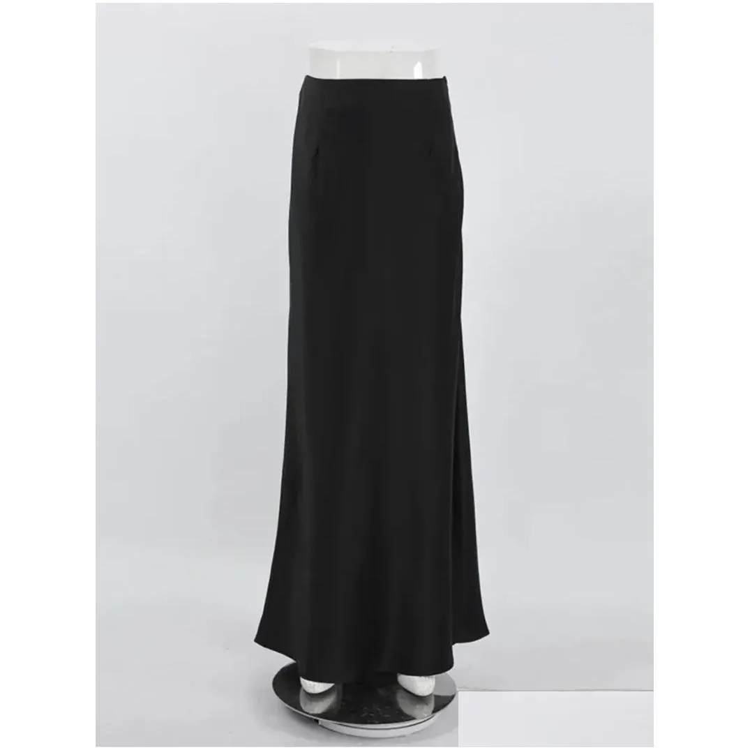 Skirts Solid Satin Long Skirt Women High Waist Elegant Fashion Slim Draped Maxi 2024 Summer Casual Chic Office Lady Faldas