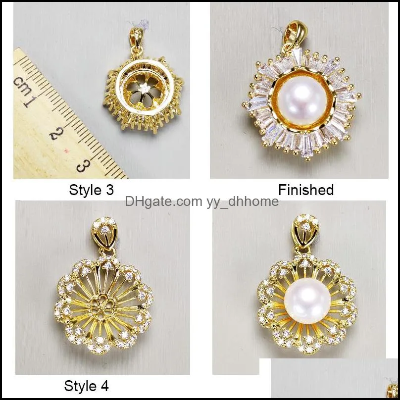 Jewelry Settings Shine Zircon Pendant Gold Pated Pearl Necklace Sliver Diy With Chain Wedding Drop Delivery Dhiys
