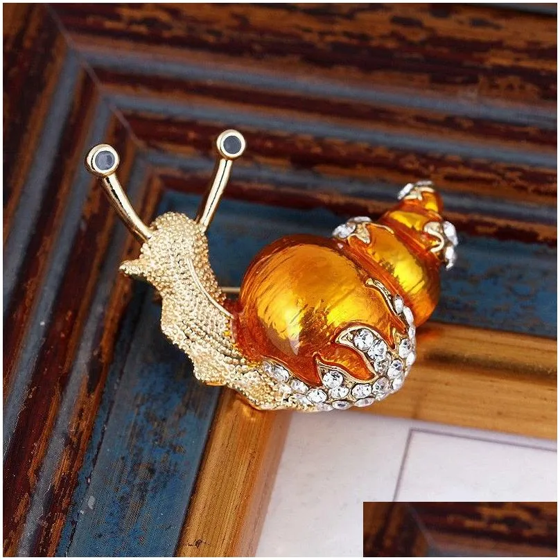 Pins, Brooches Snail Brooch Animals Pins Enamel Cute Animal Girl Women Gift Scarf Hat Cap Dress Clothing Accessories Jewelry Drop Del Dh81F
