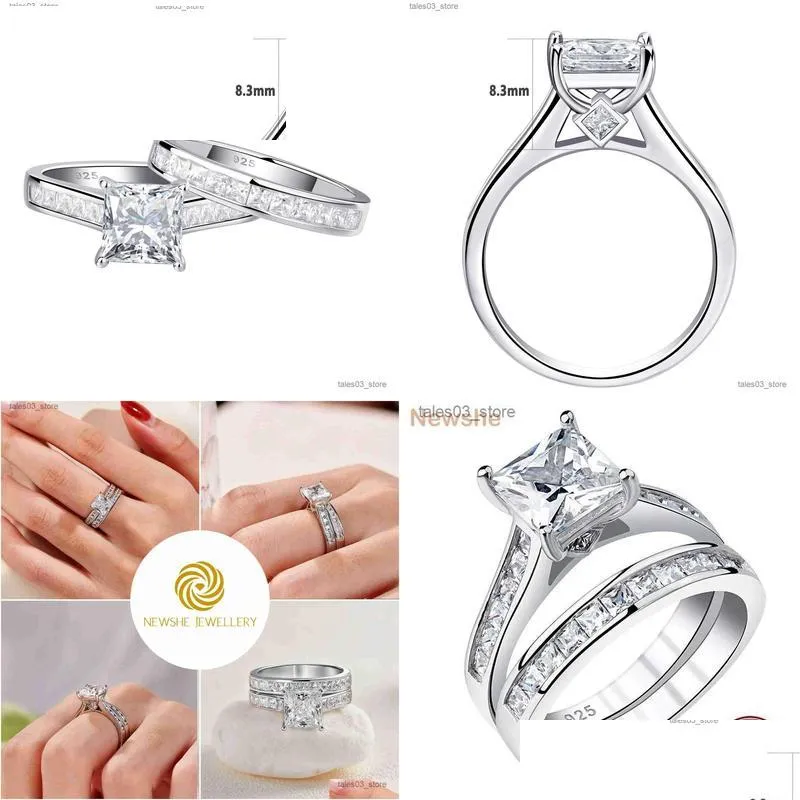 wedding rings she 2 pieces classic wedding rings set for women 7x7mm princess cut aaaaa zircon 925 sterling silver engagement ring jewelry