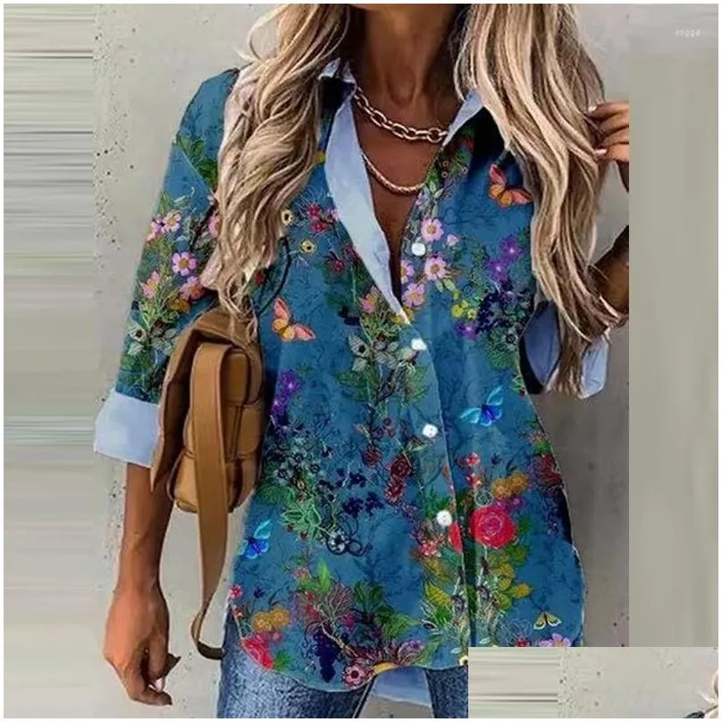 Women`s Blouses Elastic Buttoned Retro Women Loose Blouse Vintage Print Casual Long Sleeve Tops Female Floral Pullovers 2023 Summer
