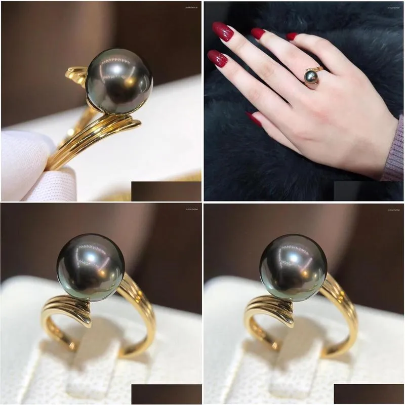 Cluster Rings D1010 Pearl Ring Fine Jewelry Solid 18K Gold Round 10-11mm Nature Sea Water Tahiti Pearls For Women Presents