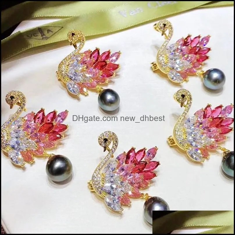 Pins, Brooches Luxurious Zircon Pearl Brooch For Women Imitation Pins 3 Color Crystal Jewelry Can Diy Christmas Gift Drop Delivery Dhdwr