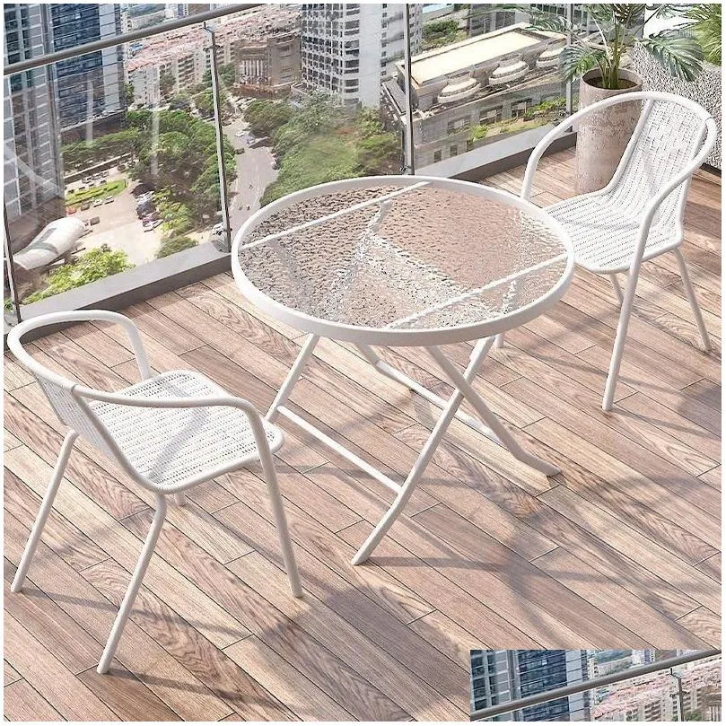 Camp Furniture Outdoor Balcony Small Table Chair Set Leisure White Combination Folding Household Tea
